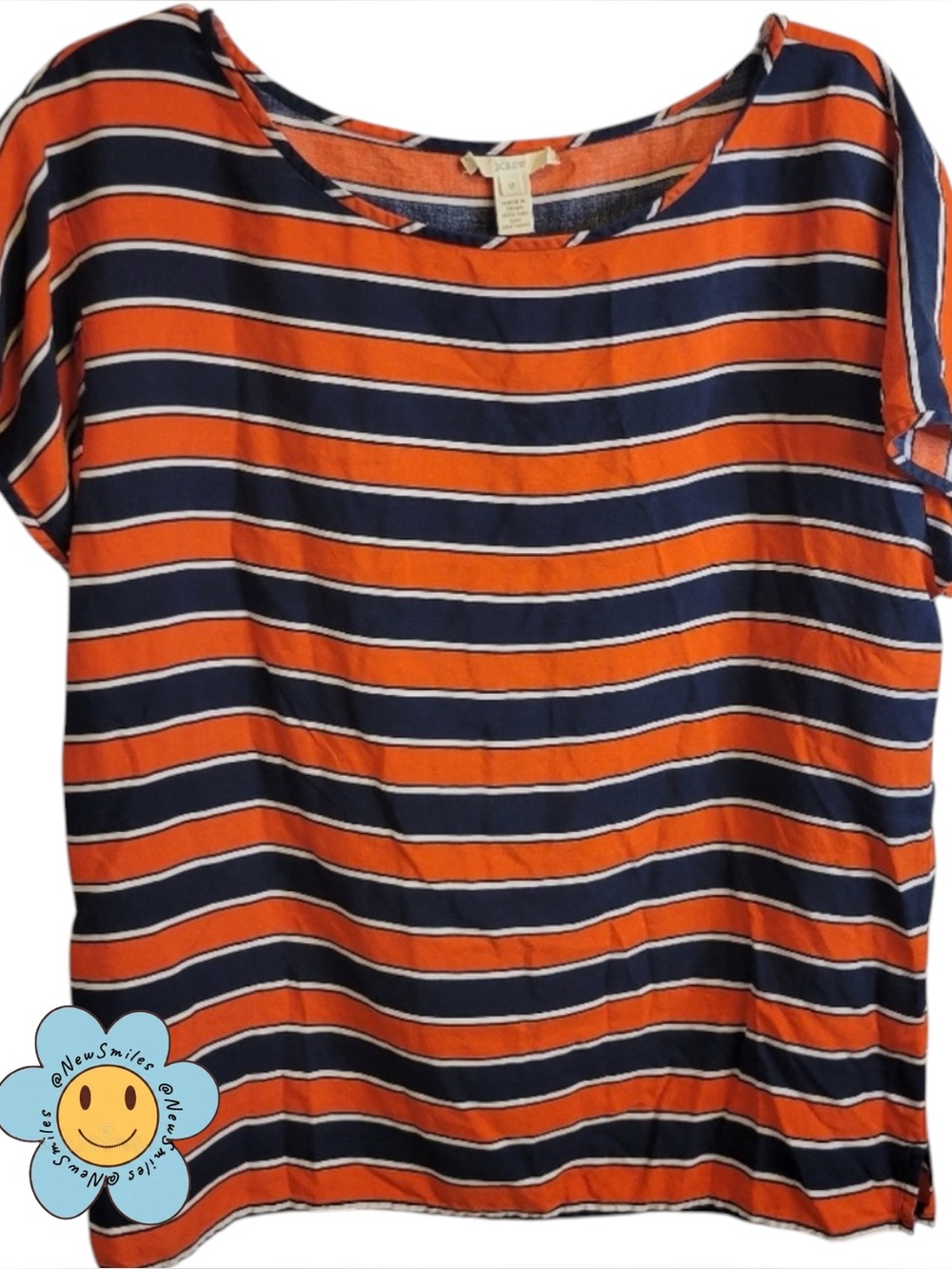 J.Crew ~Brightly Colored Blouse ~Blue & Orange 100% Silk ~ 1/4 Length Sleeves